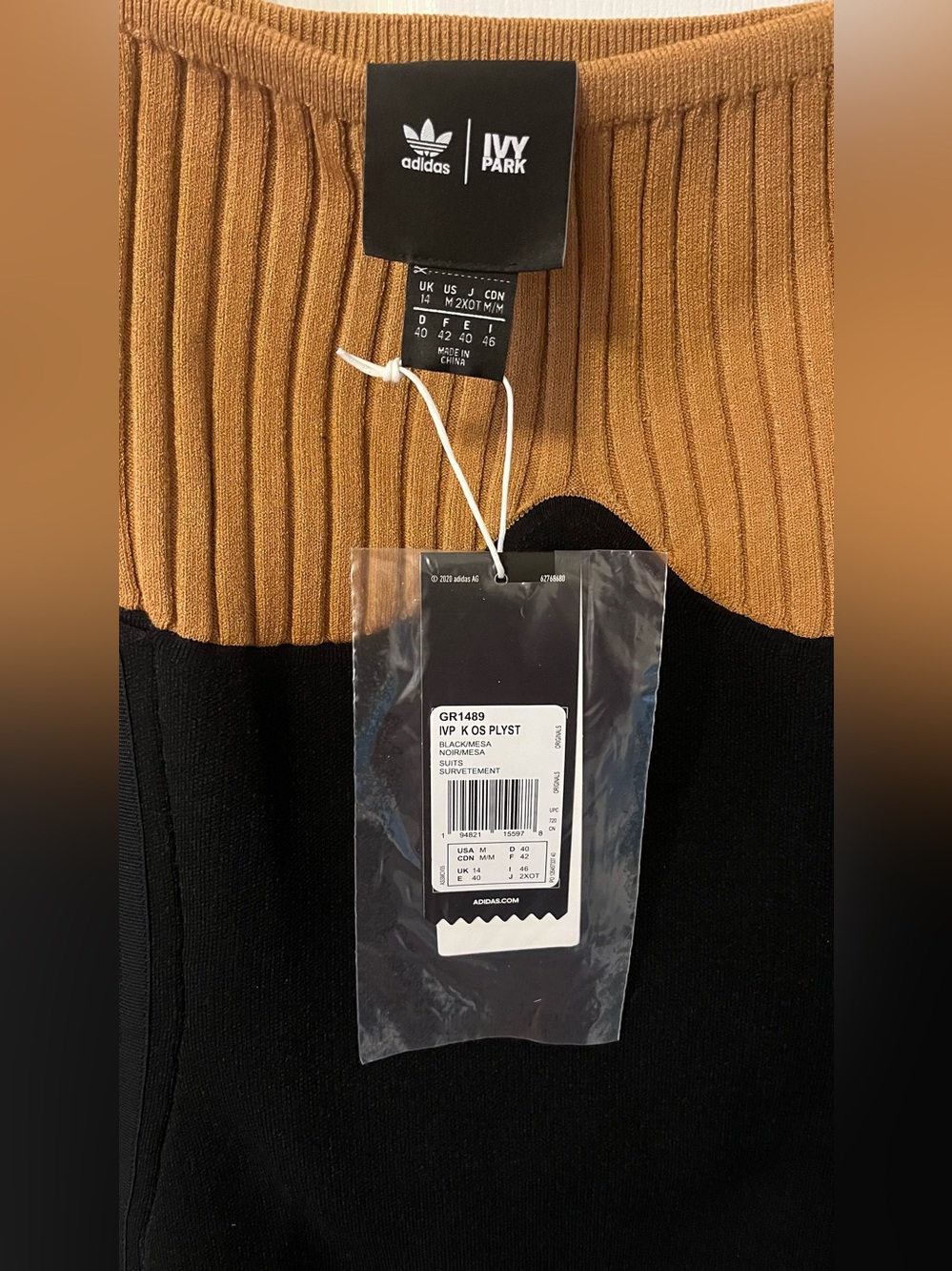 adidas IVY PARK Black and Brown Long-Sleeve Ribbed Jumpsuit - Picture 2 of 3